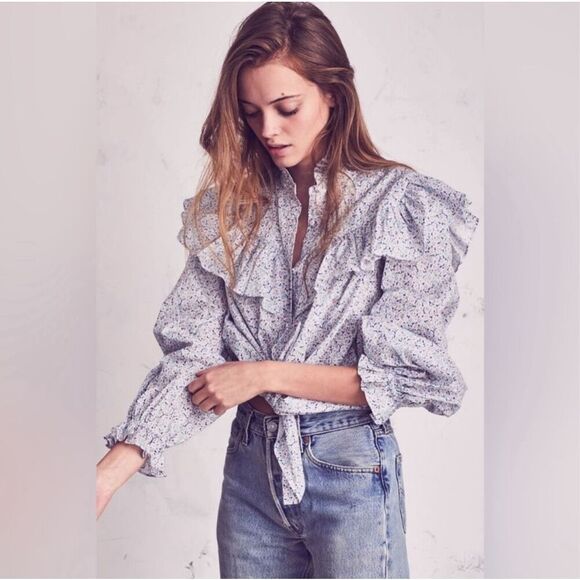 Love Shack Fancy ‘Erica’ Floral Ruffle Blouse Top, S - Picture 1 of 11